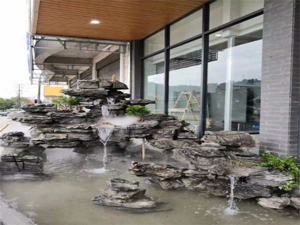 西安庭院假山石材水景墙